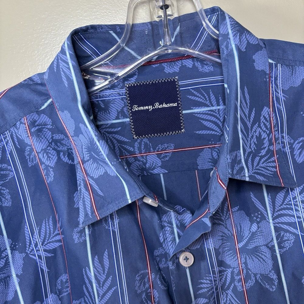 Tommy Bahama Men's Dress Shirt Size‎ Xl Cotton And Silk Floral and Striped Bluw